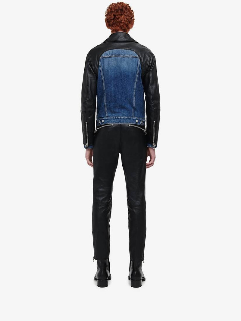 Men's Trompe-l'œil Denim Biker Jacket in Black/indigo 4