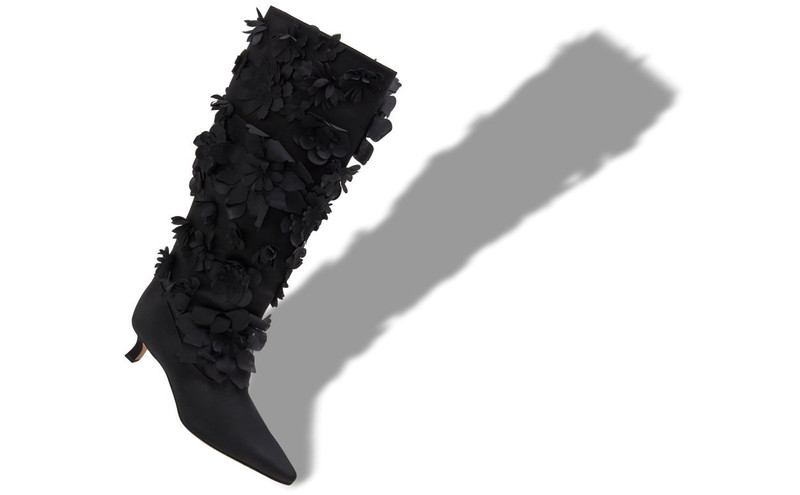 Manolo Blahnik Black Crepe Satin Knee High Boots outlook