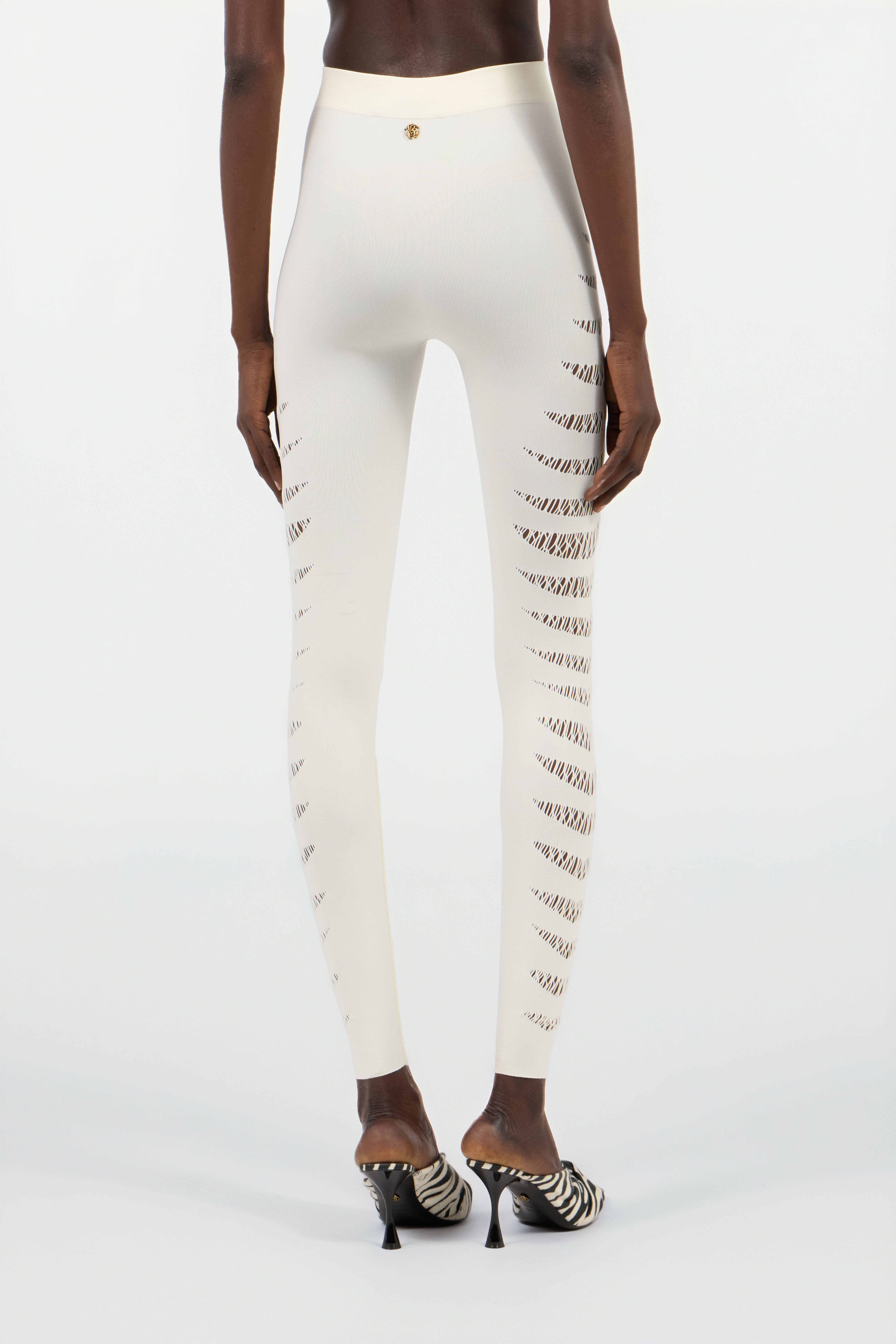 White Cut-Out Leggings - 4