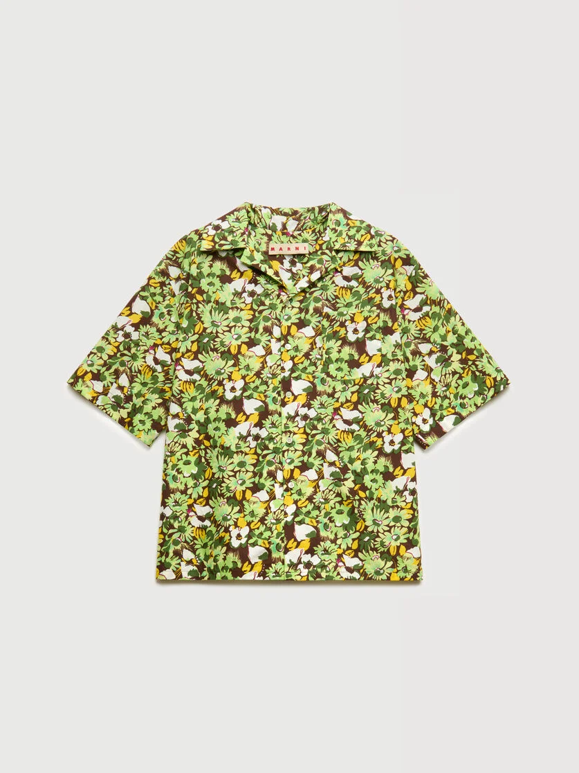 BROWN POPLIN SHIRT WITH POP FLOWERS PRINT - 1