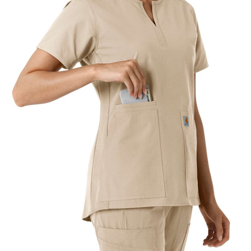 Women's Force Essentials Notch Neck Tunic Knit Panel Scrub Top 7