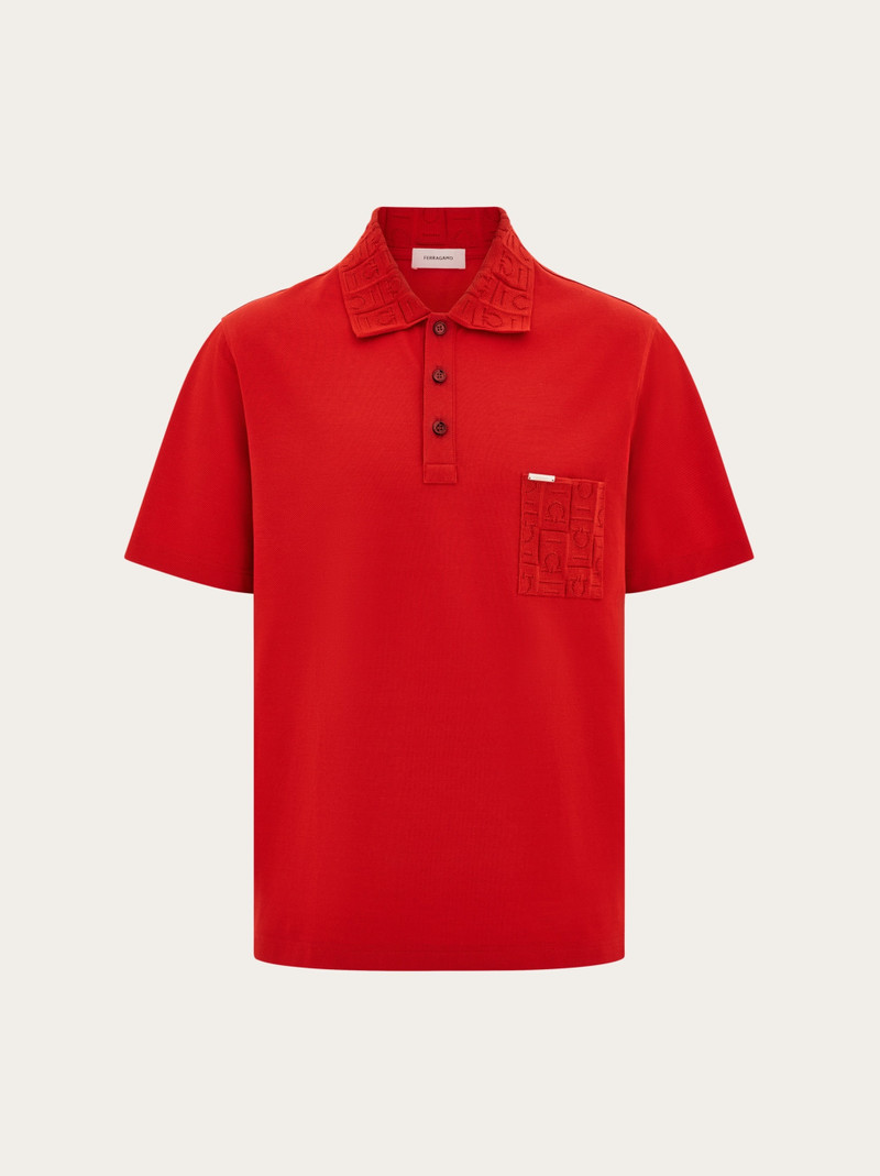 V-neck polo with jacquard pocket detail 1