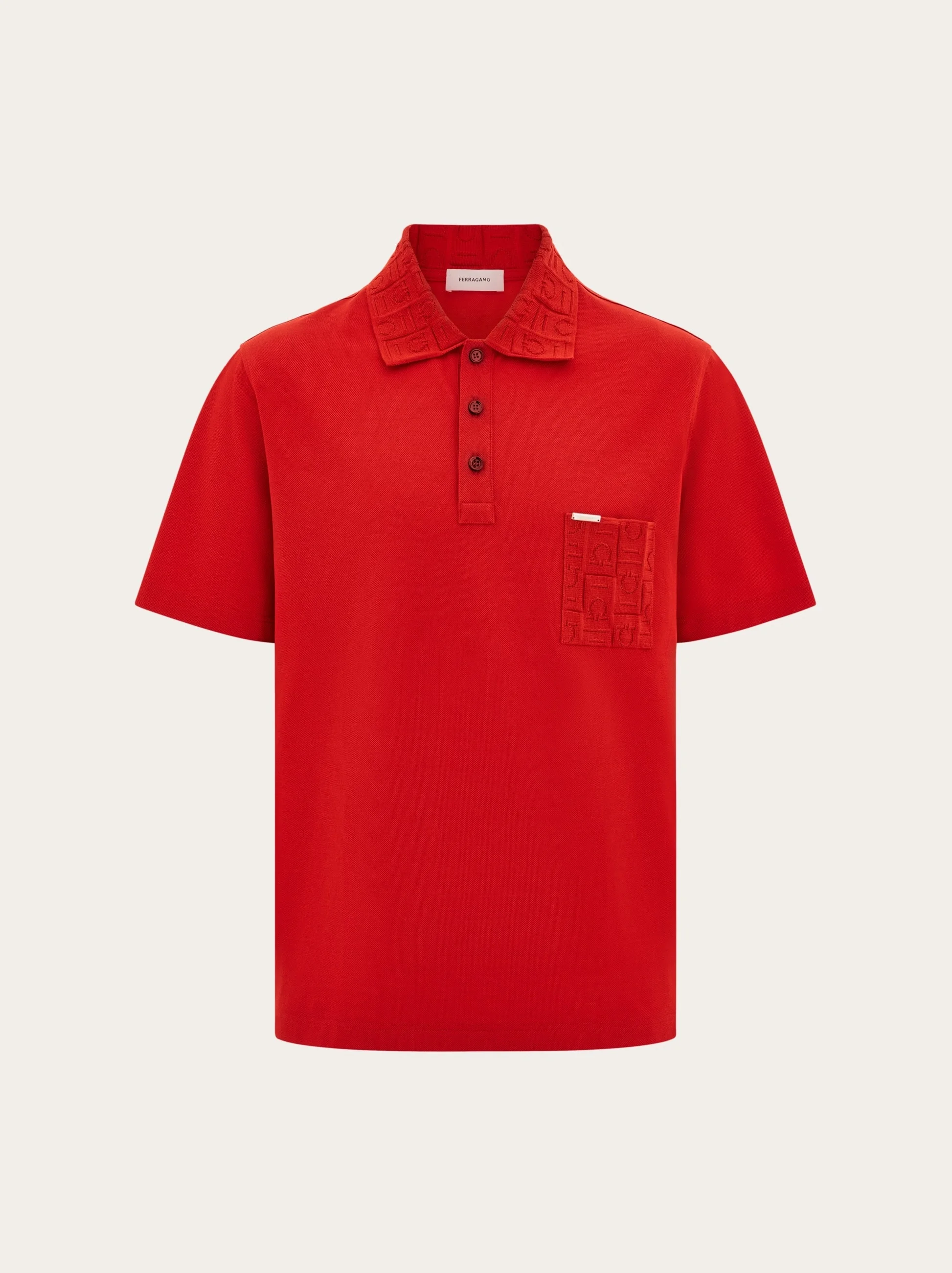 V-neck polo with jacquard pocket detail - 1