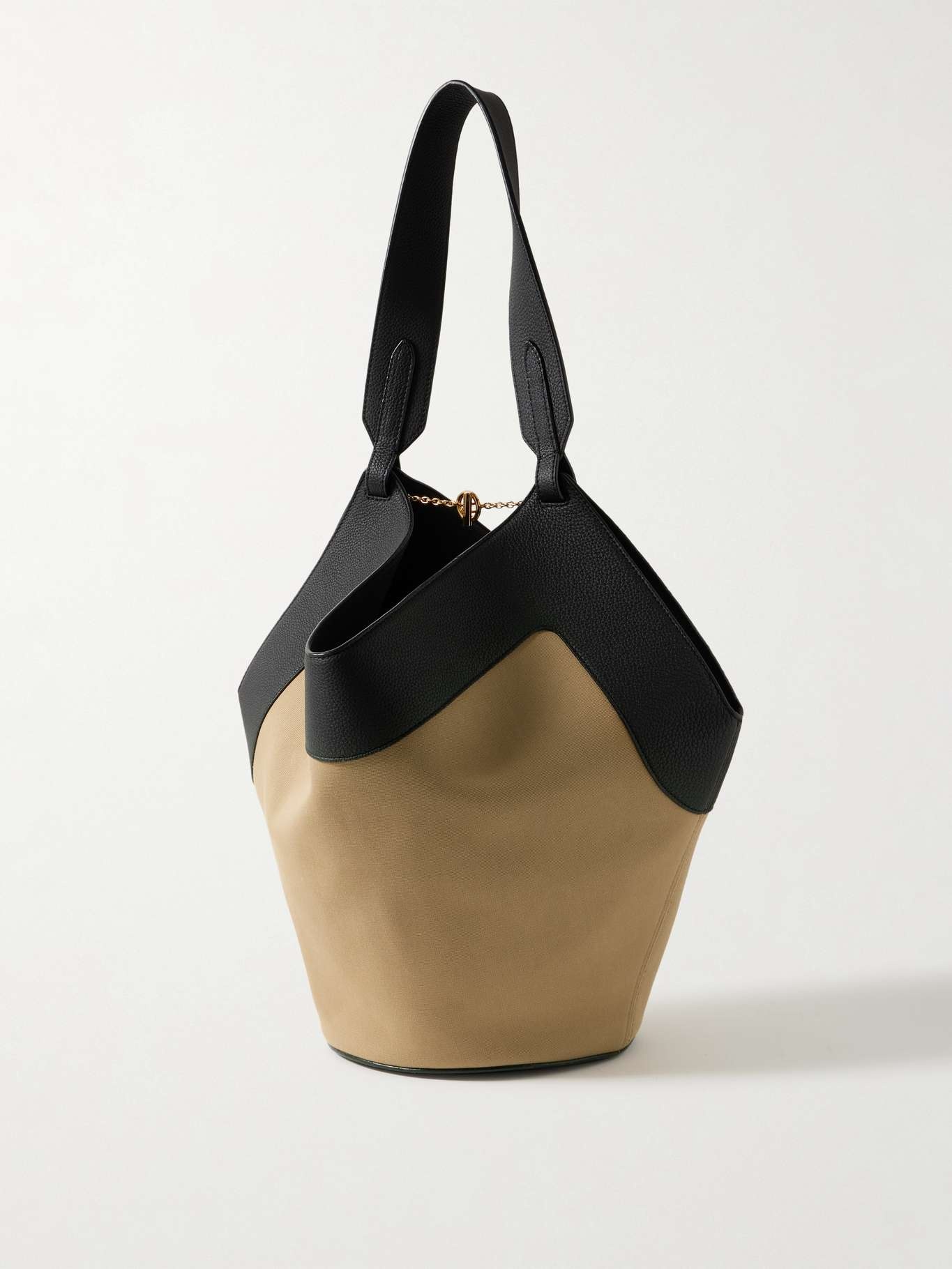 Lotus small textured leather-trimmed canvas tote Black - 3