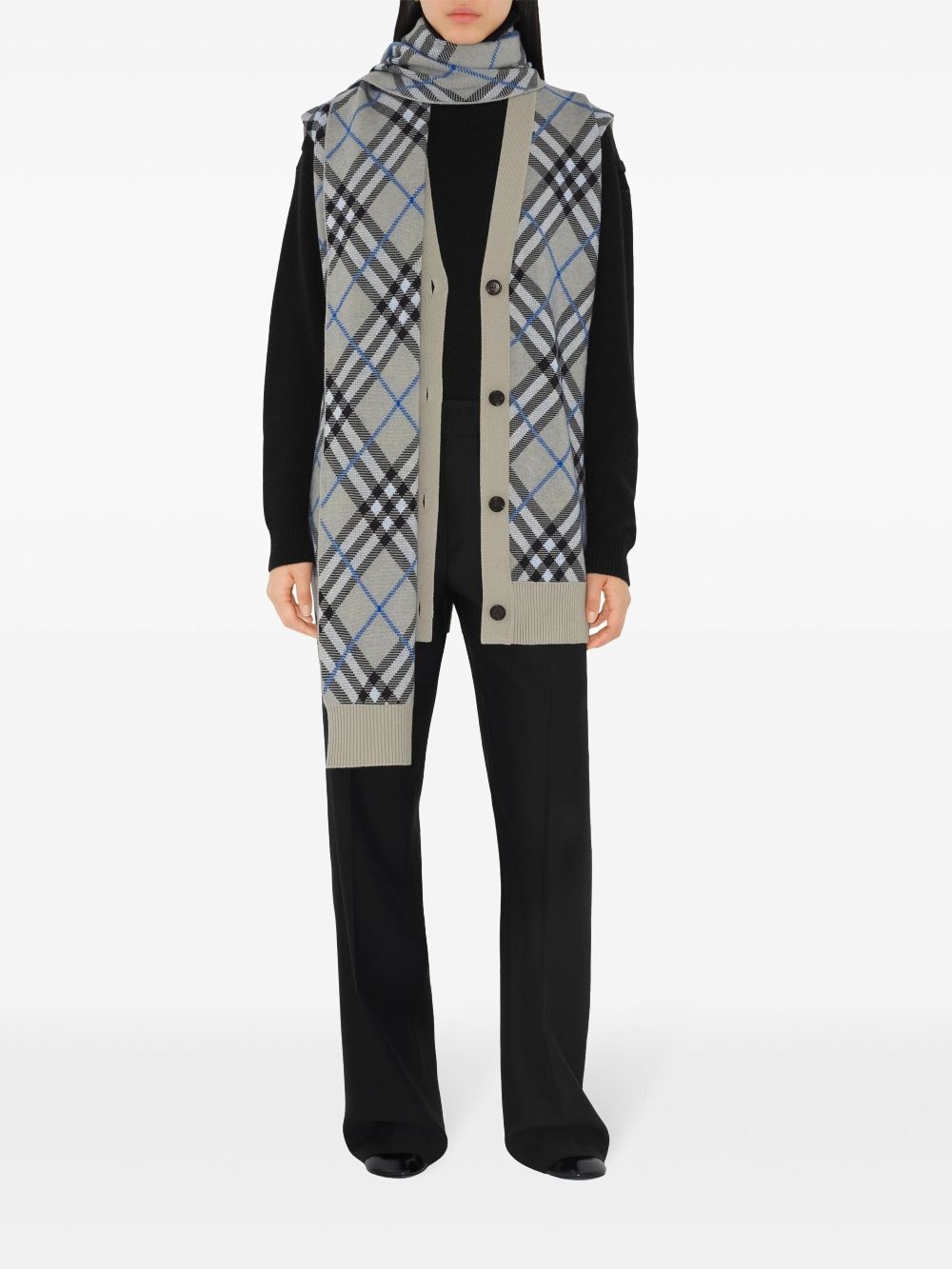 checked sleeveless cardigan and scarf - 2