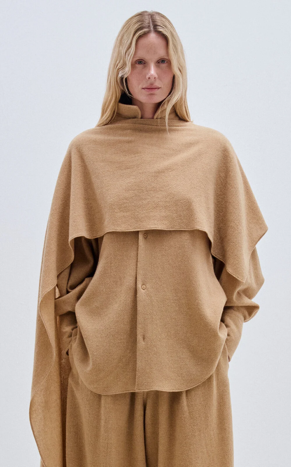 Georgia Cashmere-Wool Shirt with Detachable Scarf taupe - 1