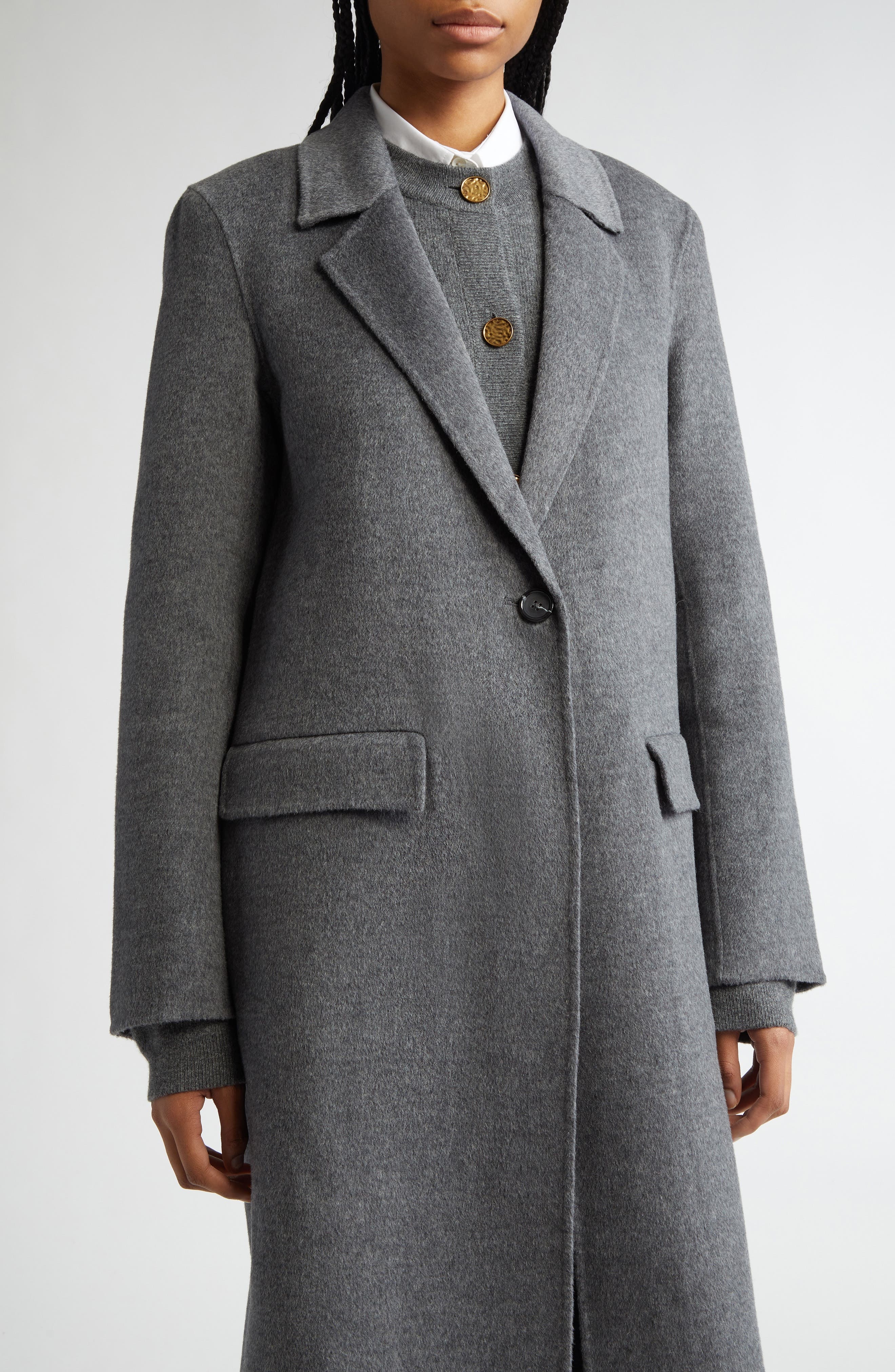 TOTEME One-Button Double Face Wool Long Coat in Mid Grey Melange at Nordstrom - 5