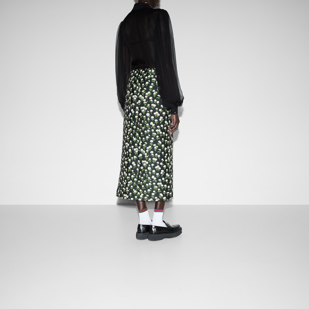 Mid-length floral crêpe skirt - 4