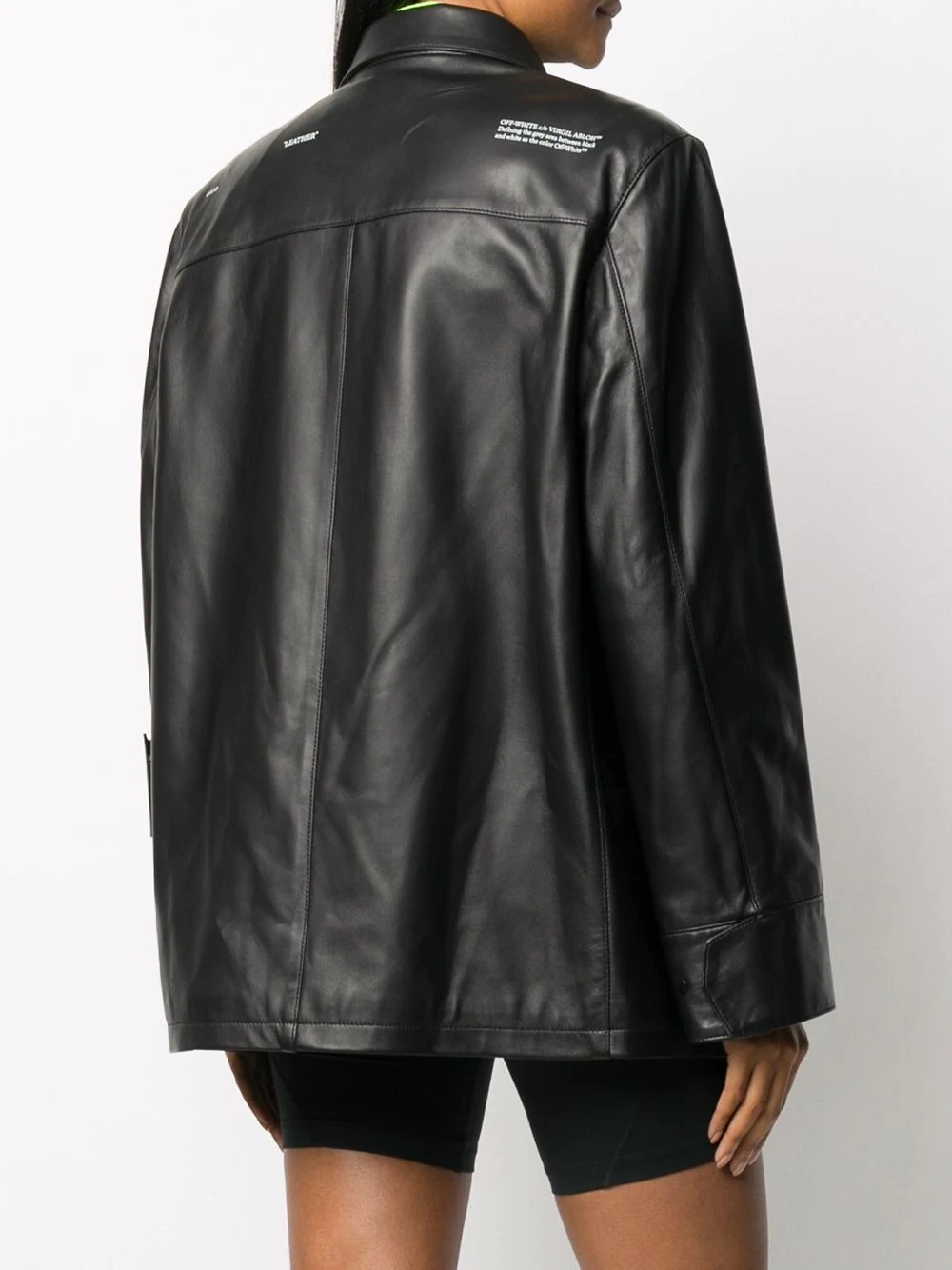 circle panel buttoned leather jacket - 4