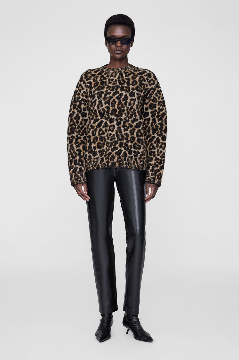 Sydney Crew Sweater - Black And Brown Leopard - 2