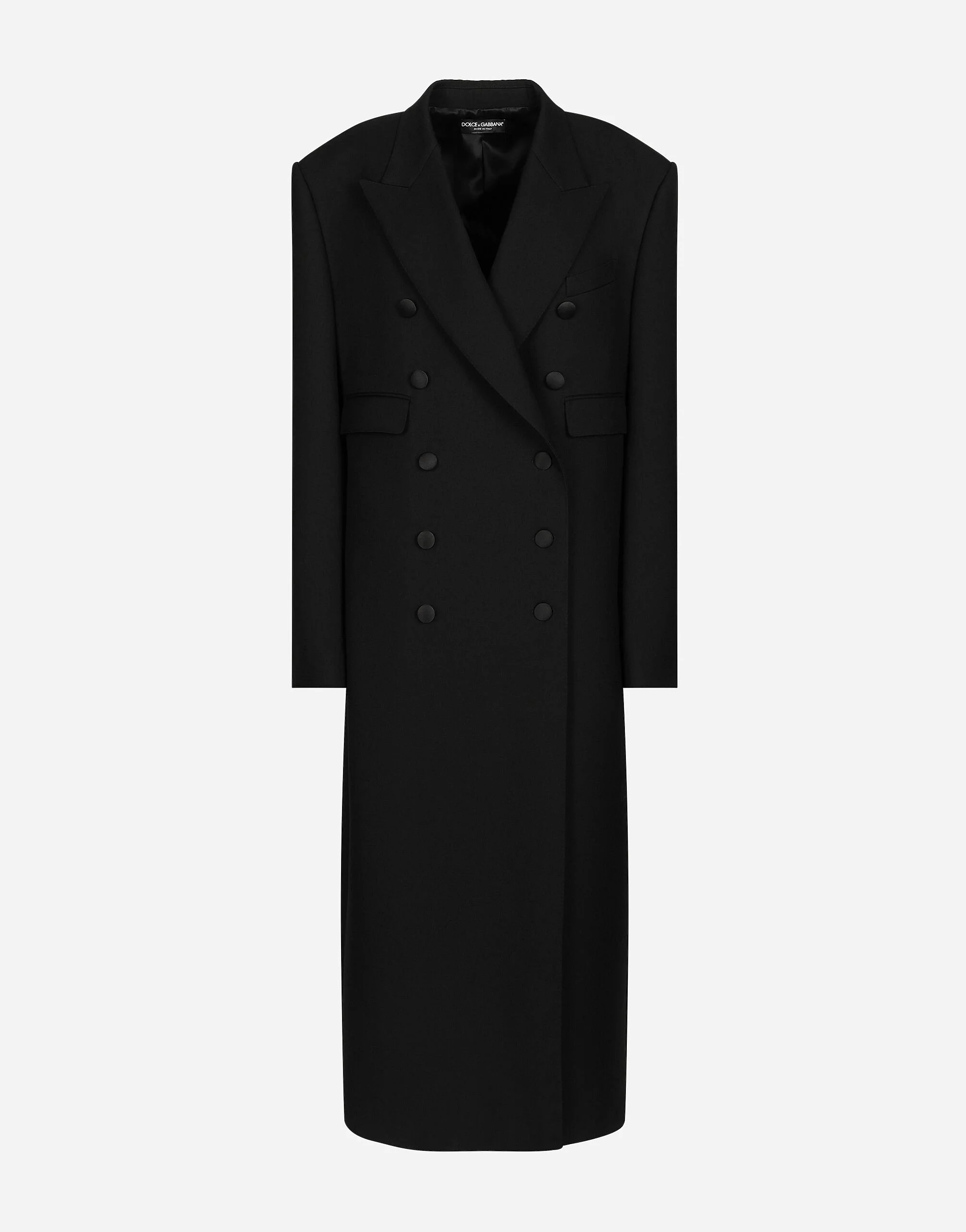 Long double-breasted tuxedo coat in double wool gabardine - 1