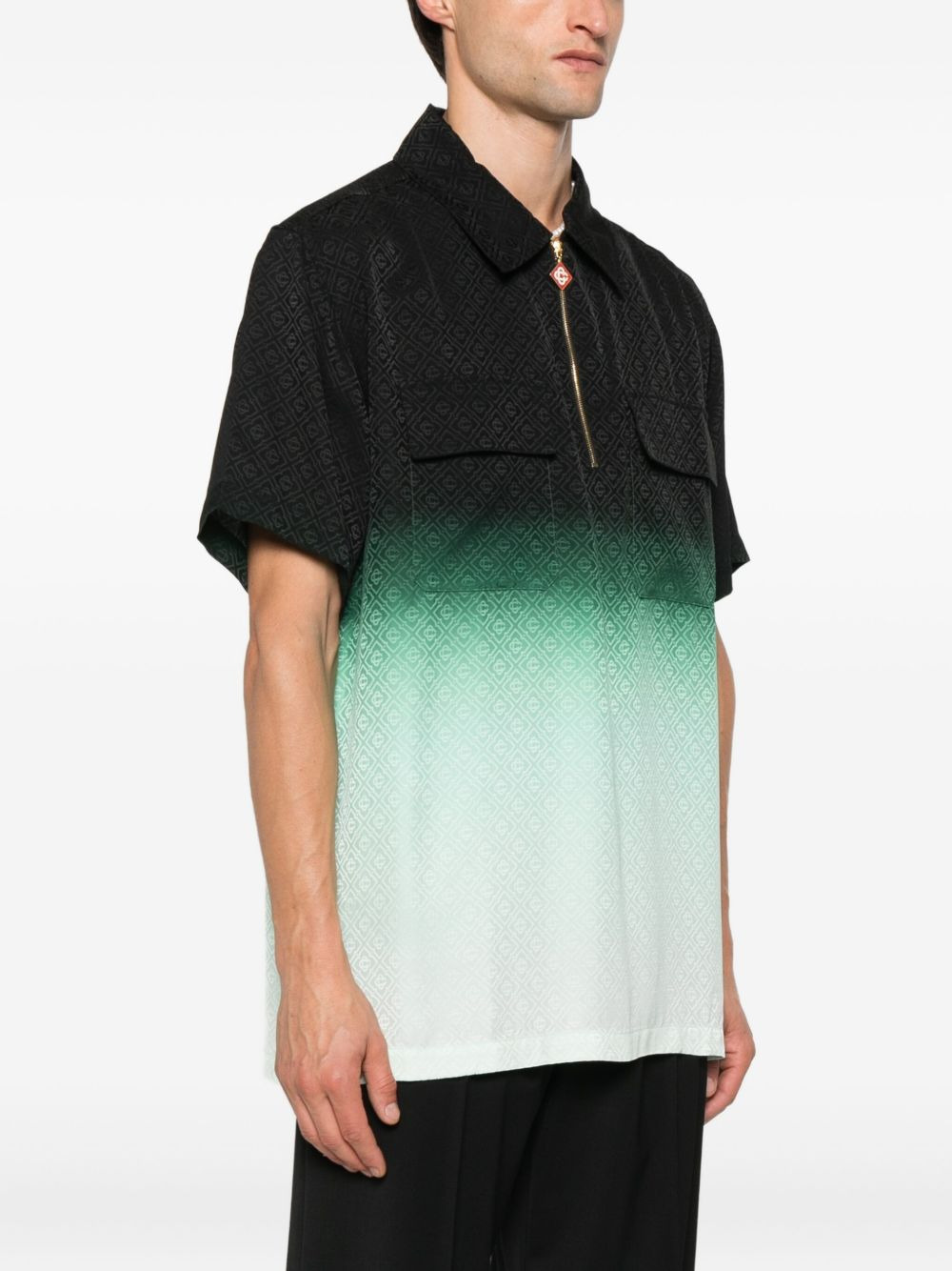 zip-front textured polo shirt - 3