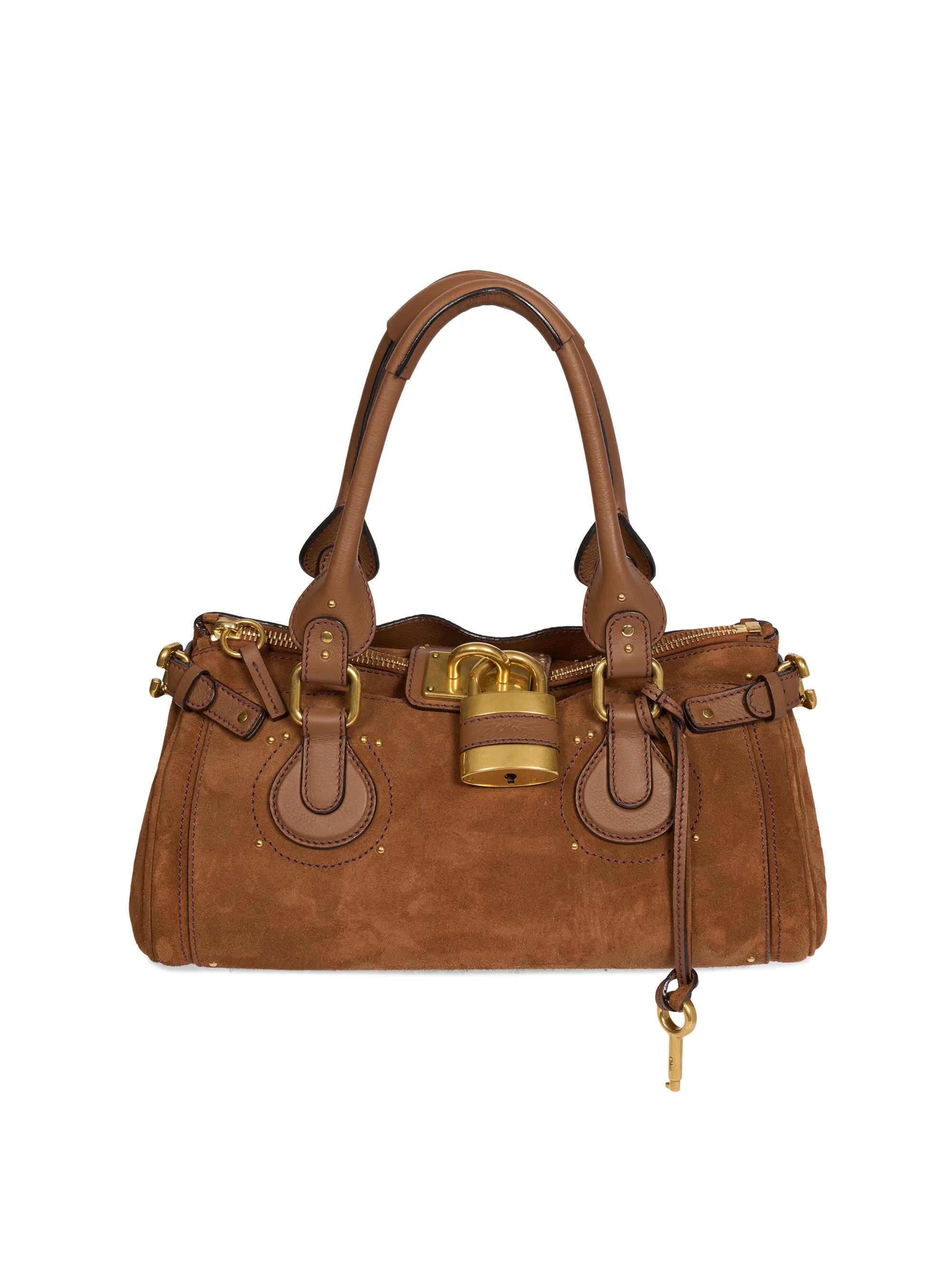 Women's Paddington Suede Padlock Handbag - Vintage Brown - 1