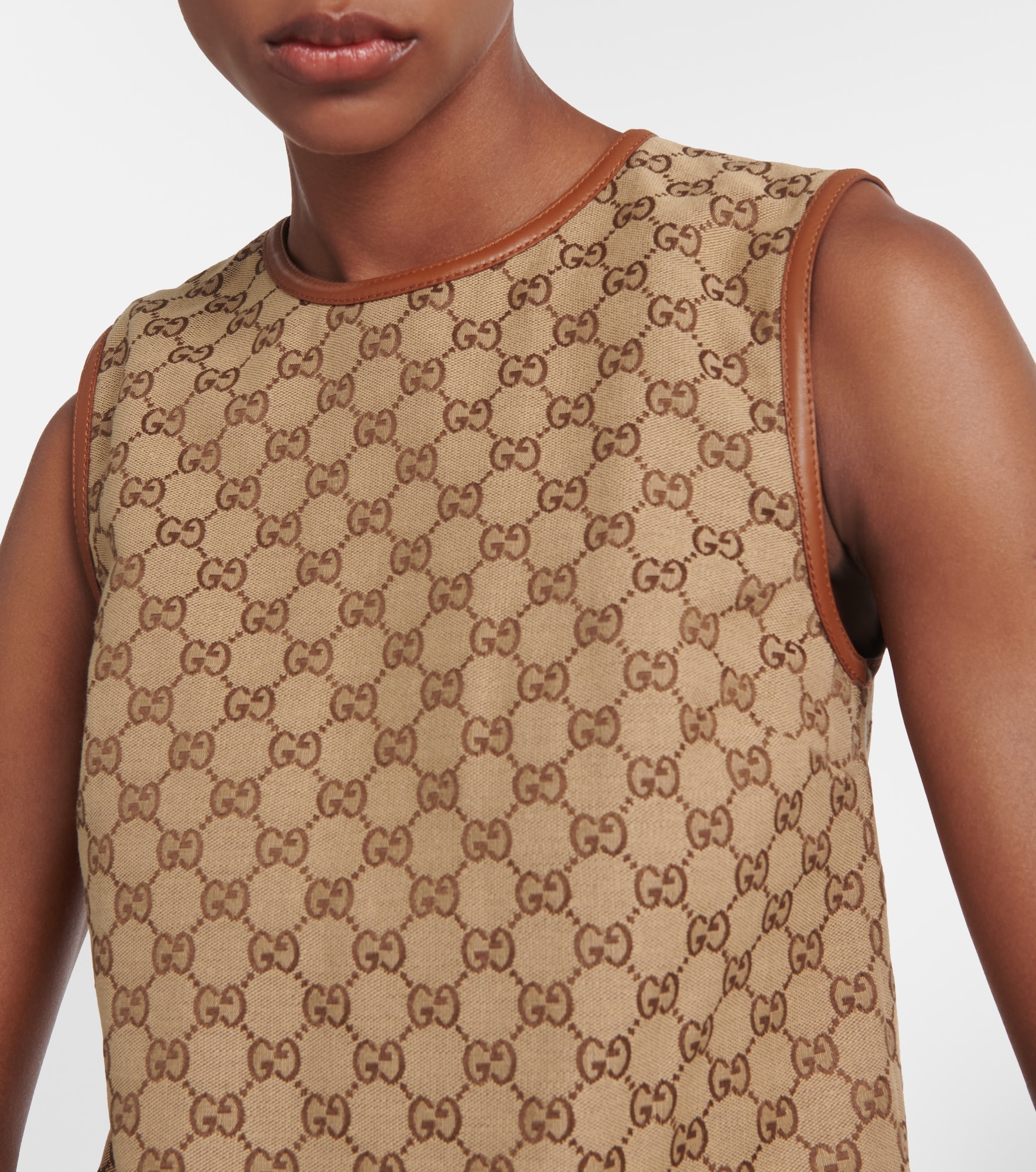 GG leather-trimmed canvas minidress - 5