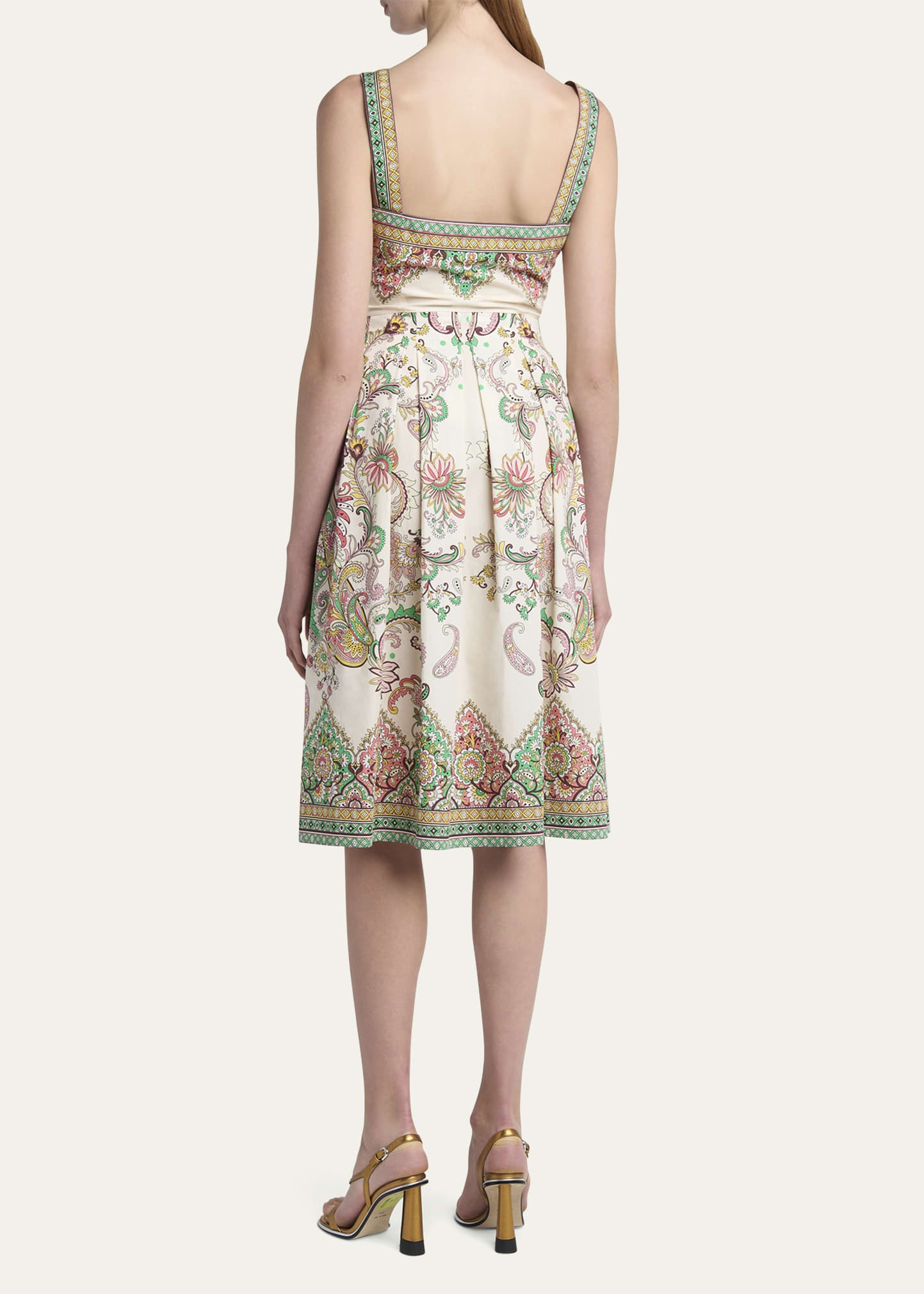 Paisley Cotton Sweetheart Midi Dress - 3