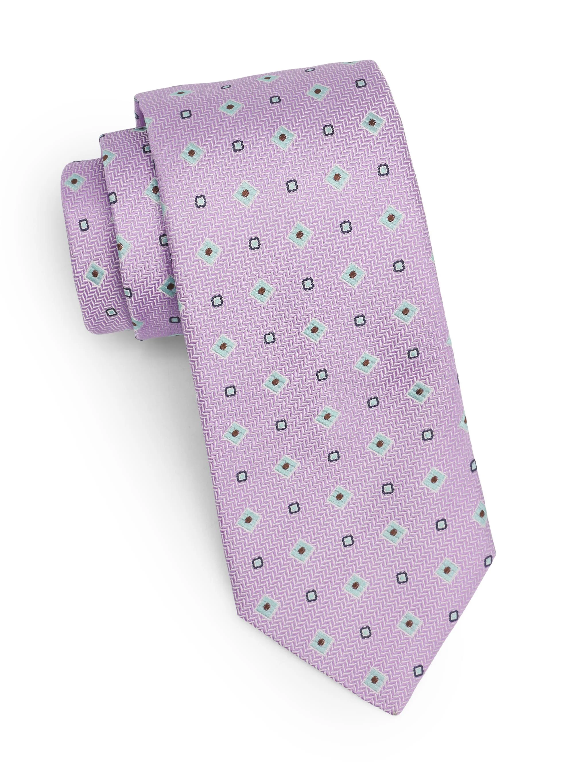 Men's Medallion Woven Silk Tie - Purple - 1