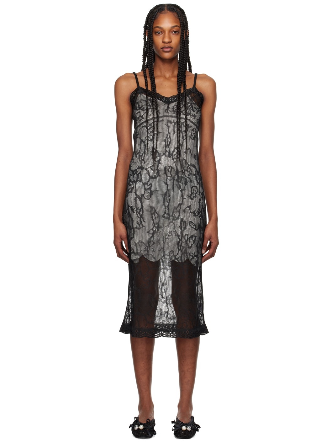Black Floral Midi Dress - 1
