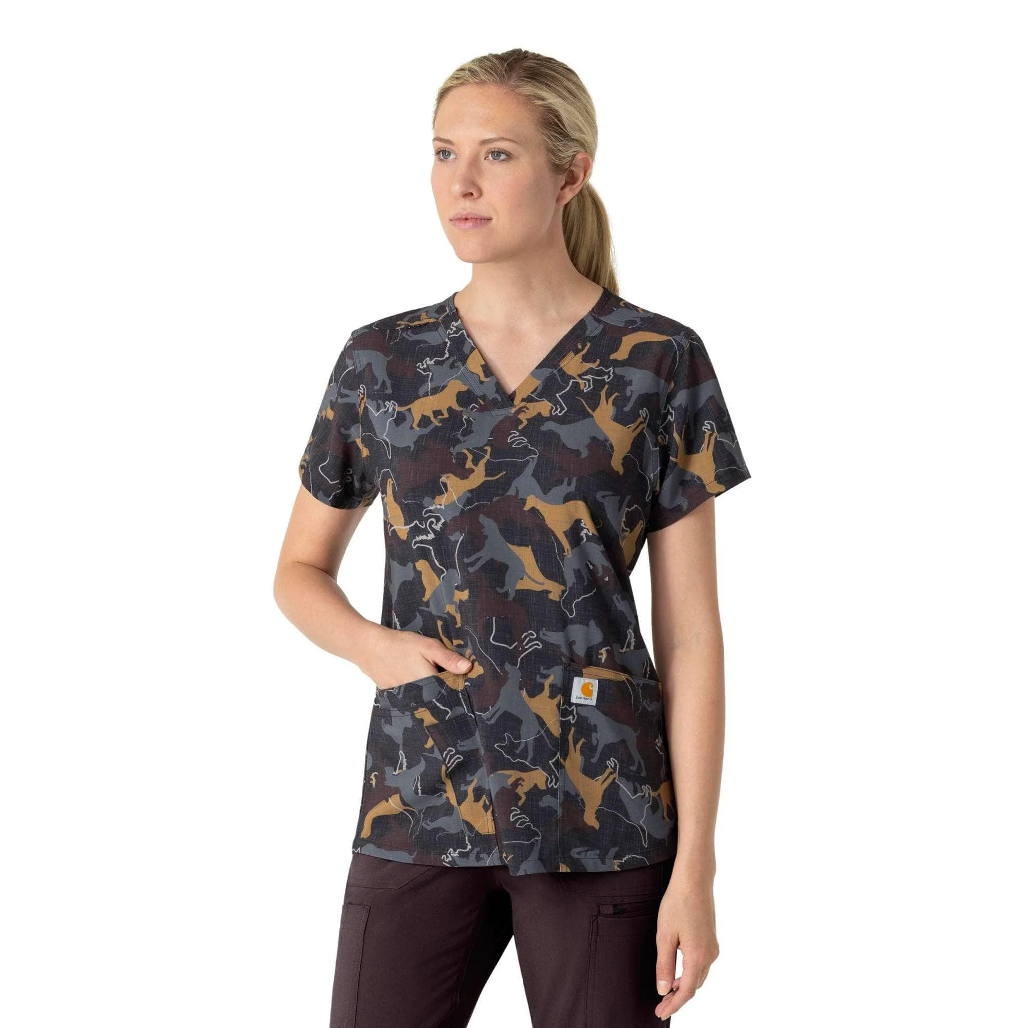 Women's Cross-Flex V-Neck Print Scrub Top - 1