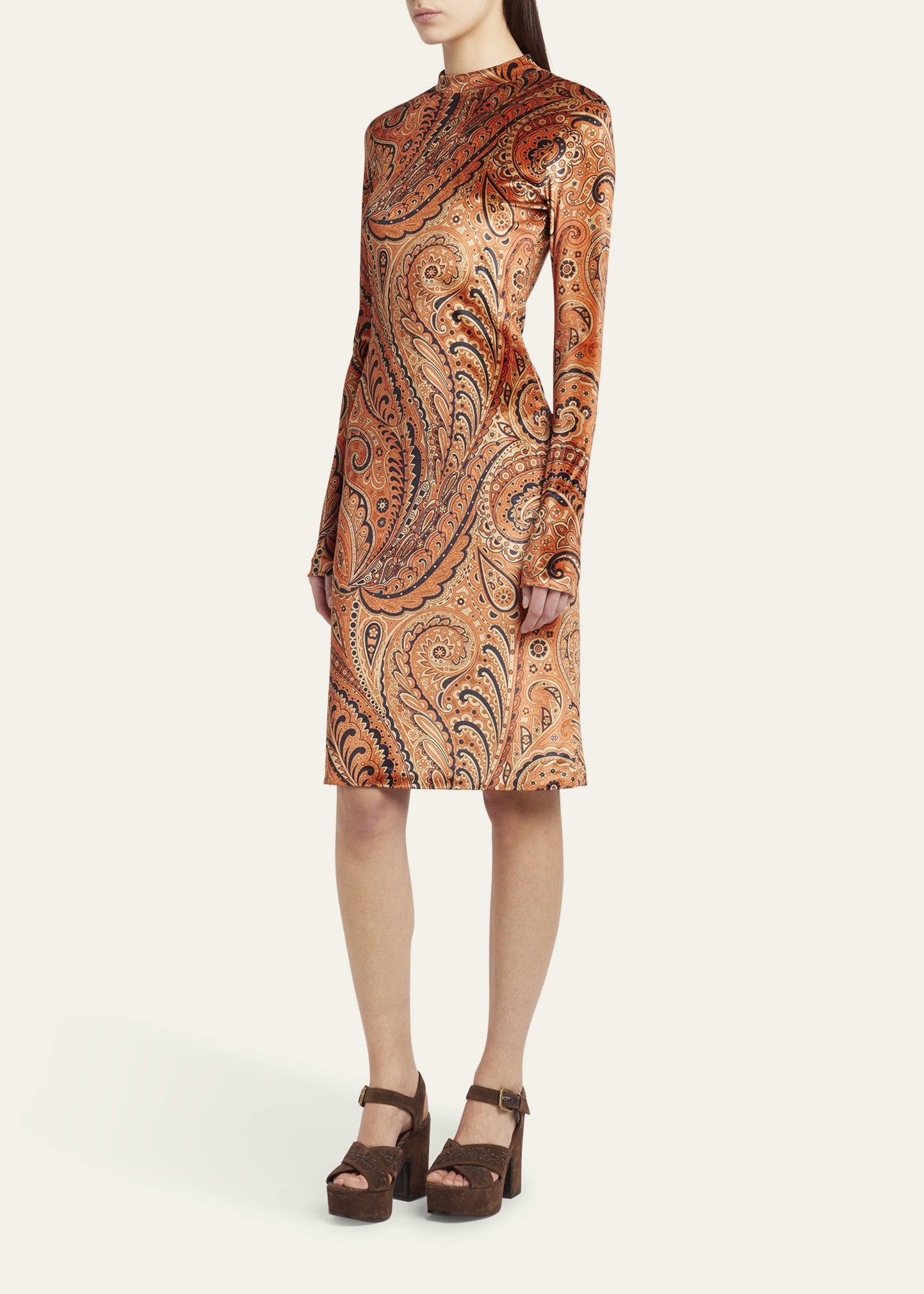 Long-Sleeve Velvet Paisley Dress - 4