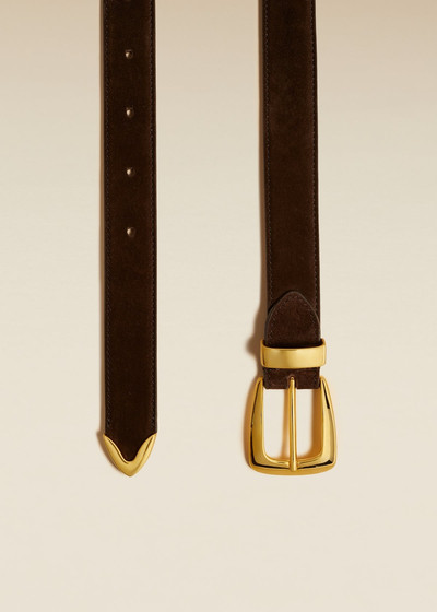 KHAITE The Benny Belt in Coffee Suede with Gold outlook