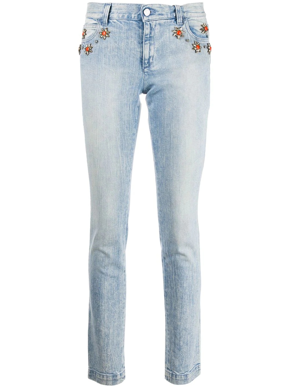 crystal-embellished denim jeans - 1