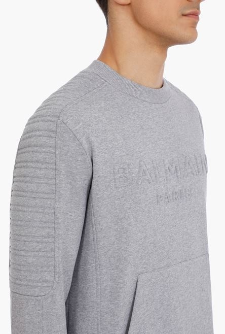 Gray cotton sweatshirt with embossed gray Balmain Paris logo - 8