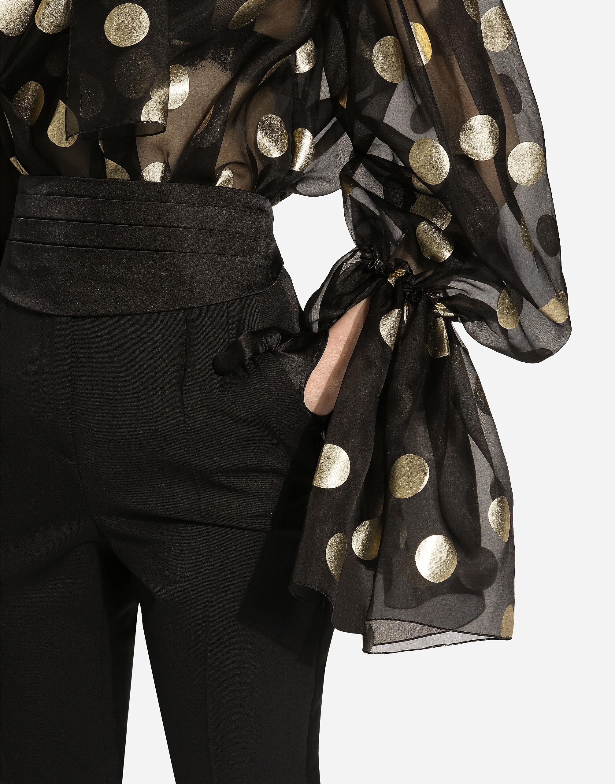 Silk organza jacquard blouse with polka-dot design and pussy-bow - 5