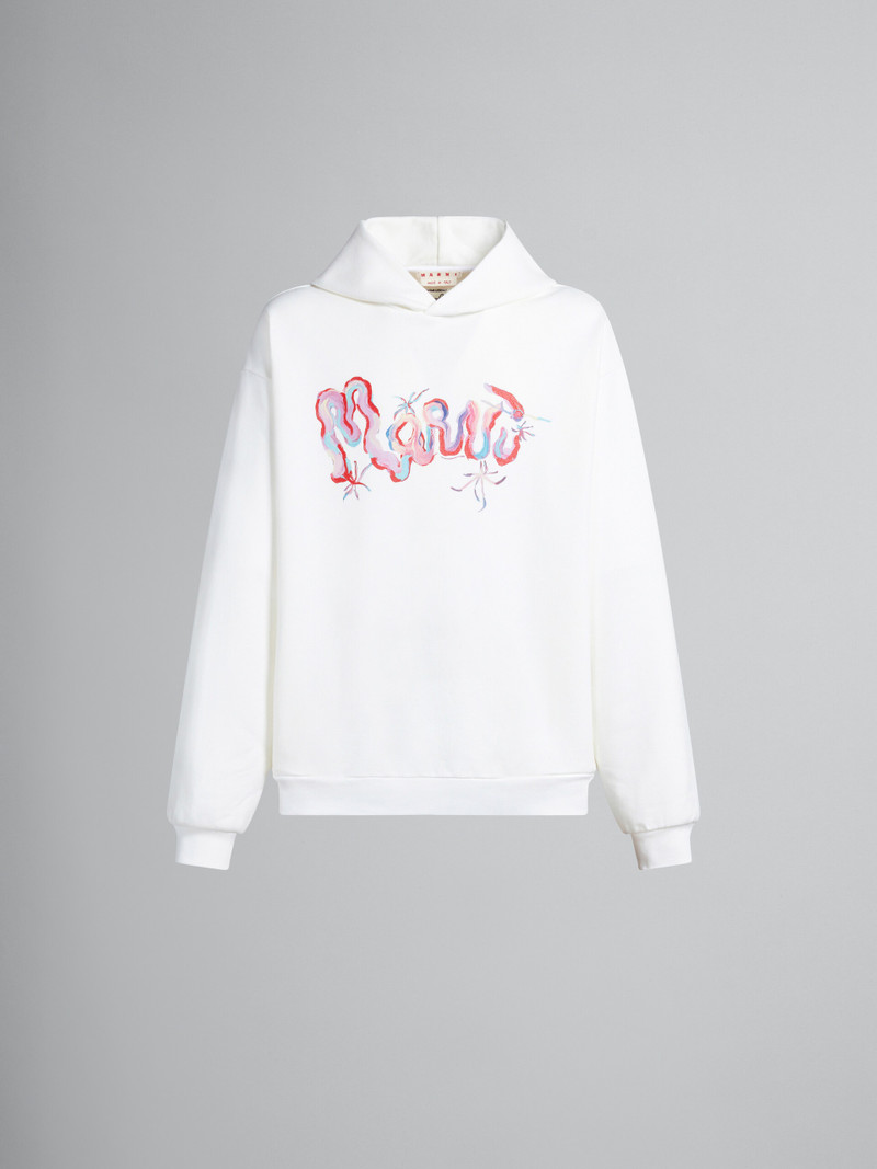 WHITE COTTON HOODIE WITH MARNI PRINT - 1