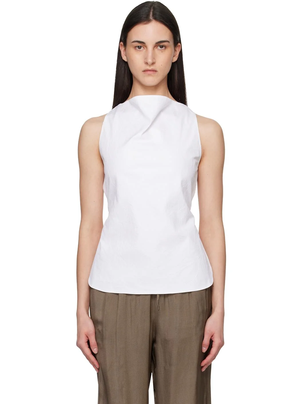 White Open Back Crushed Cotton Top - 1