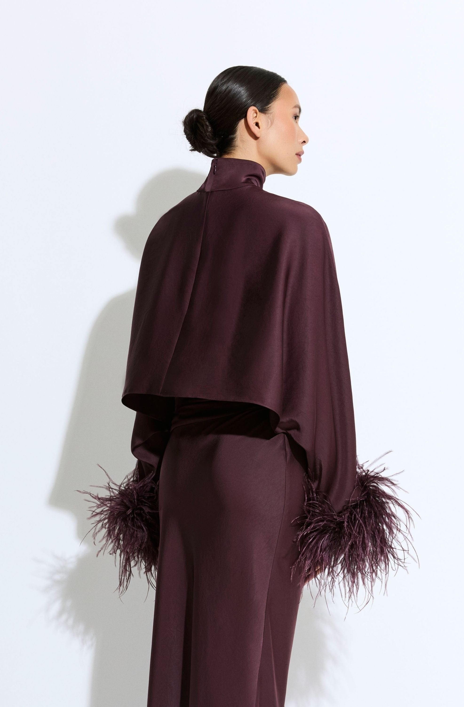 Lightweight Satin Caftan Top With Feathers - 3
