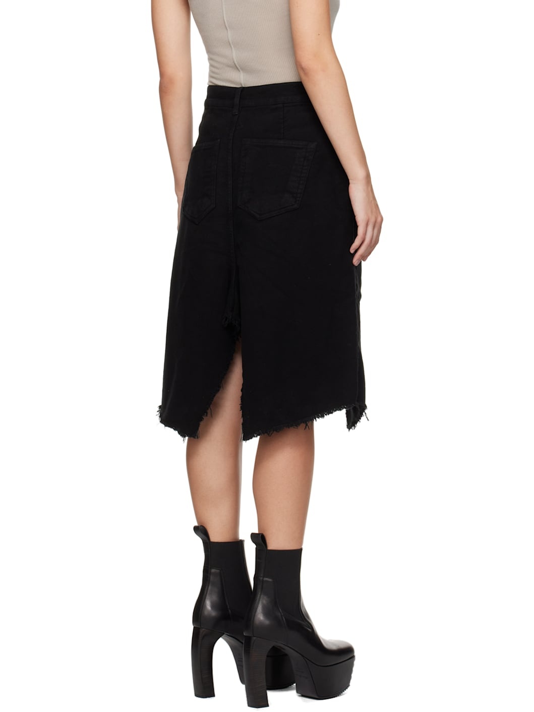 Black Slivered Midi Skirt - 3