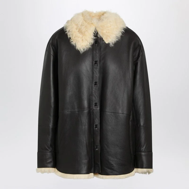 Acne Studios Shearling Shirt Jacket Coffe Brown Women - 1