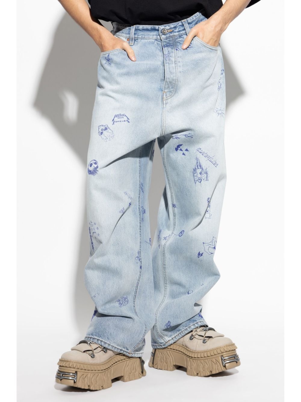 printed wide-leg jeans - 3