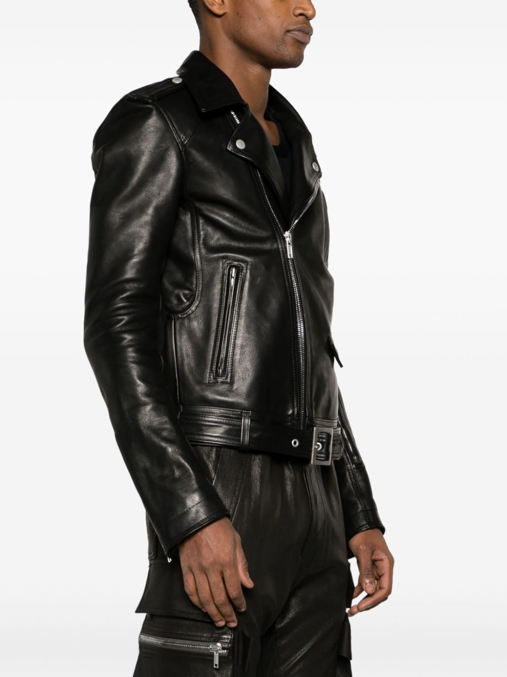 notched-lapels leather jacket - 3
