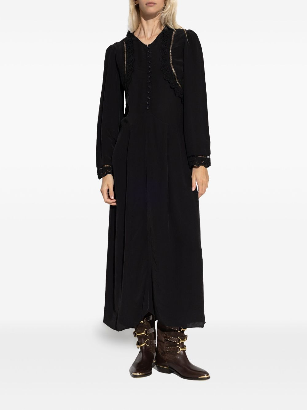 lace-trimmed button-front dress - 2