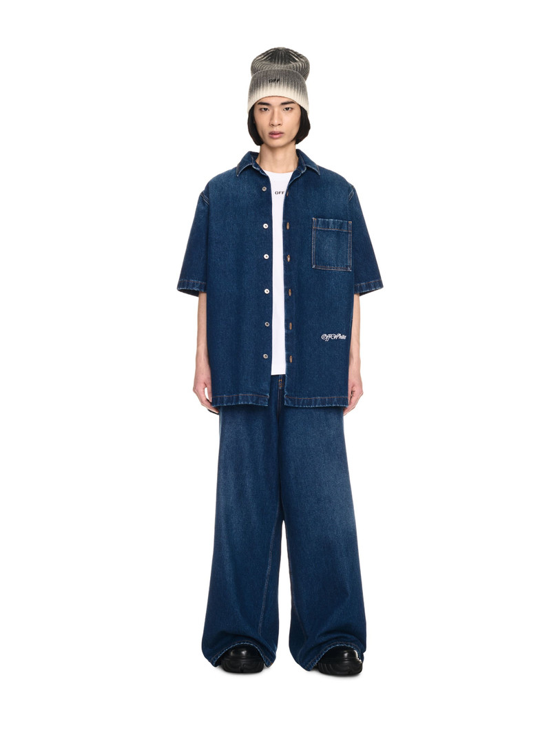 Off-White Medium Blue Script Denim Bowling Shirt outlook