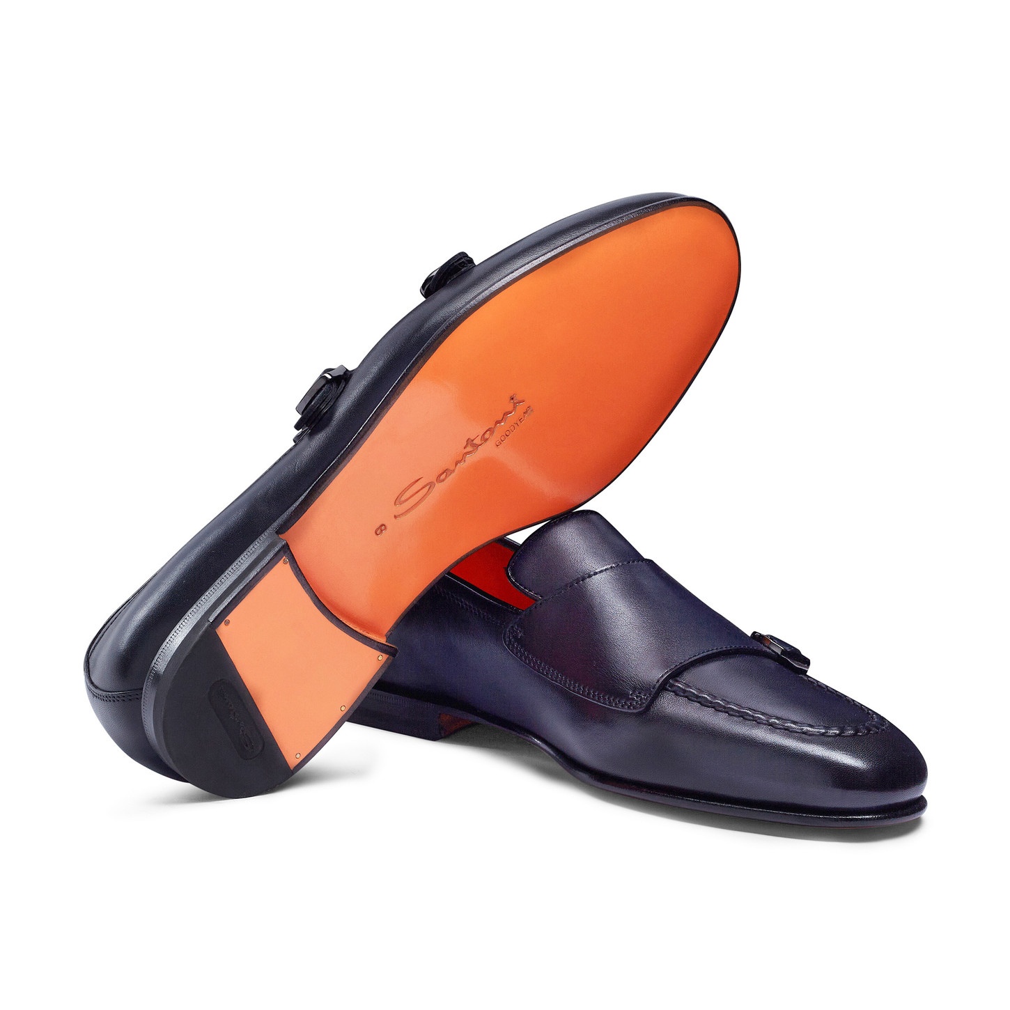 Men's polished blue leather double-buckle loafer - 4
