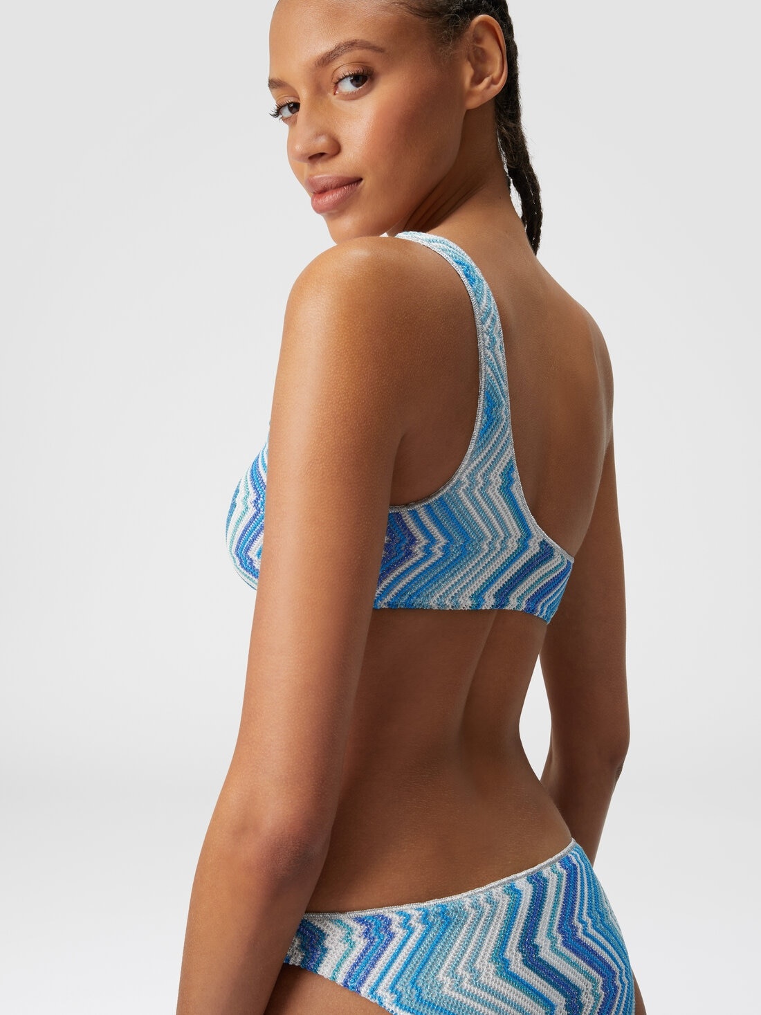 One-shoulder viscose blend chevron bikini with lurex - 4