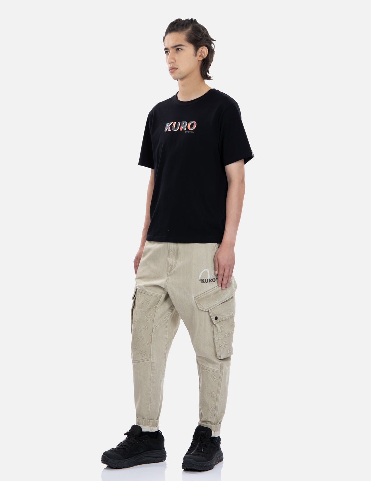 Mixed Graphic Embossed 3D Cargo Denim Joggers - 3