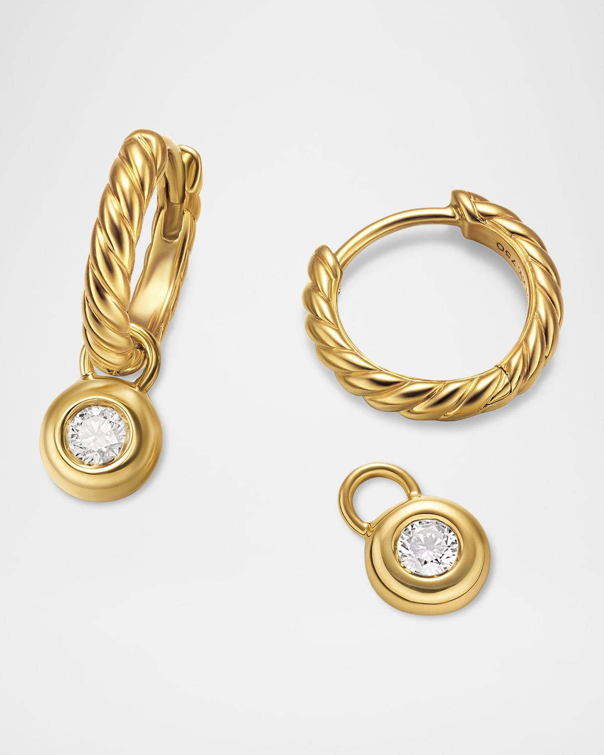 Petite Modern Cable Huggie Drop Earrings in 18K Gold with Diamonds, 18.5mm - 2