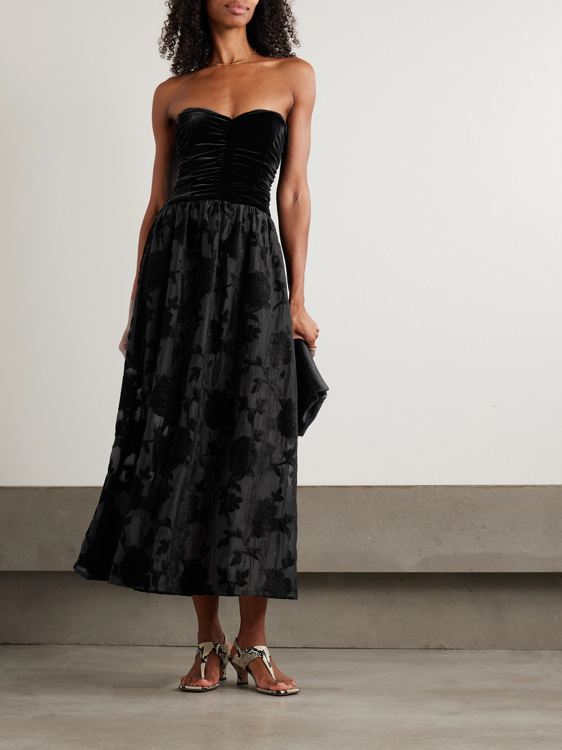 LORETTA CAPONI Desideria Strapless Fil Coupé Satin And Velvet Midi Dress outlook