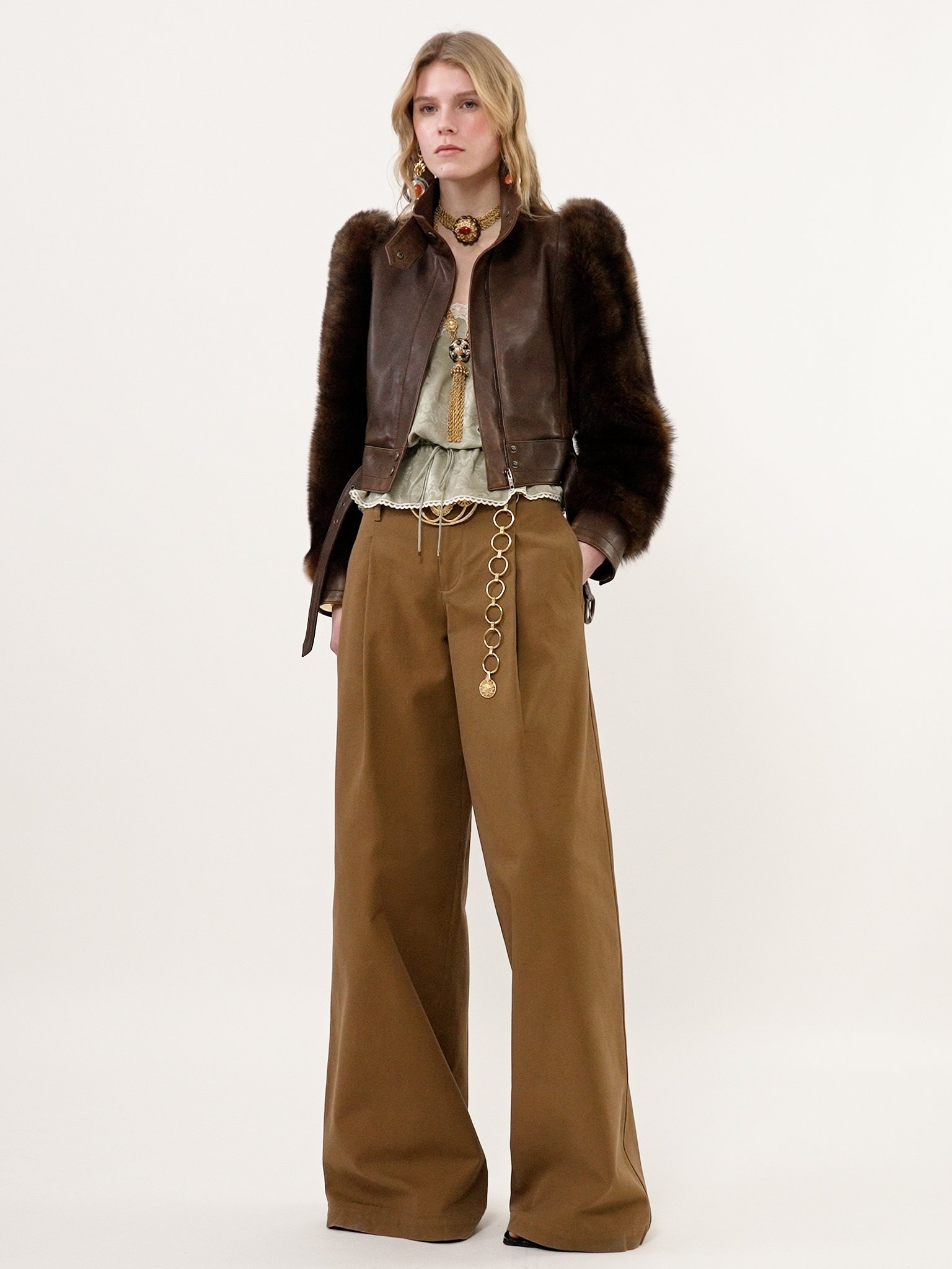 HIGH-RISE WIDE-LEG PANTS IN COTTON CANVAS - 5