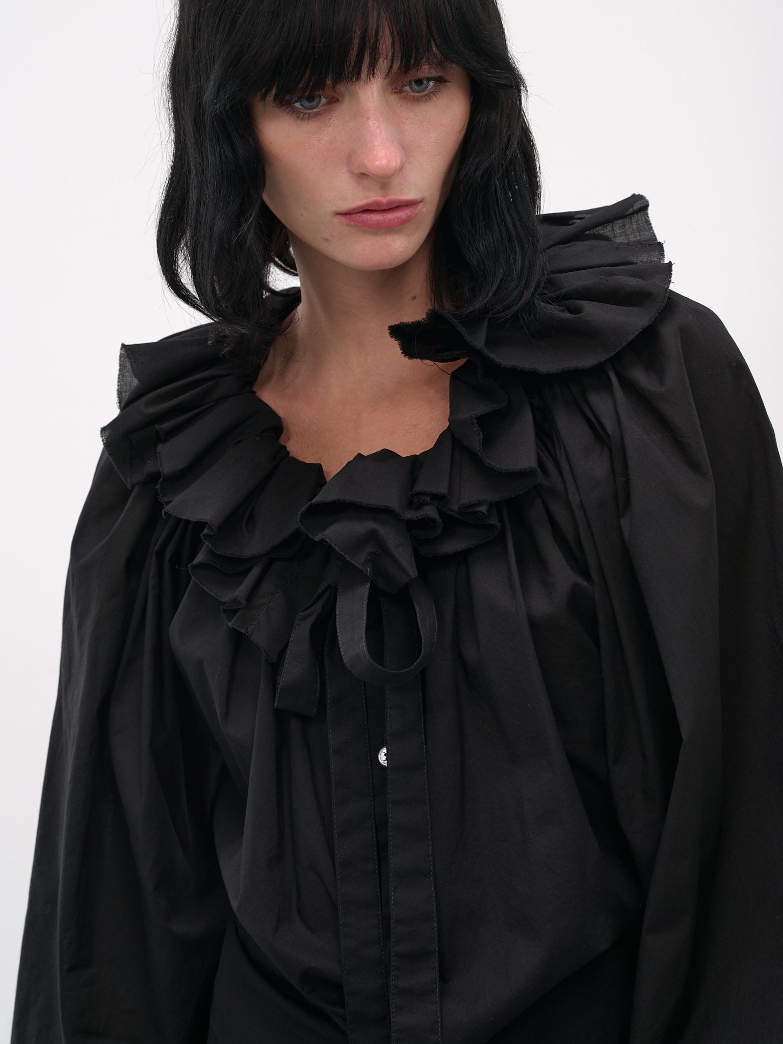Black Stee Ruffle Draped Shirt - 4