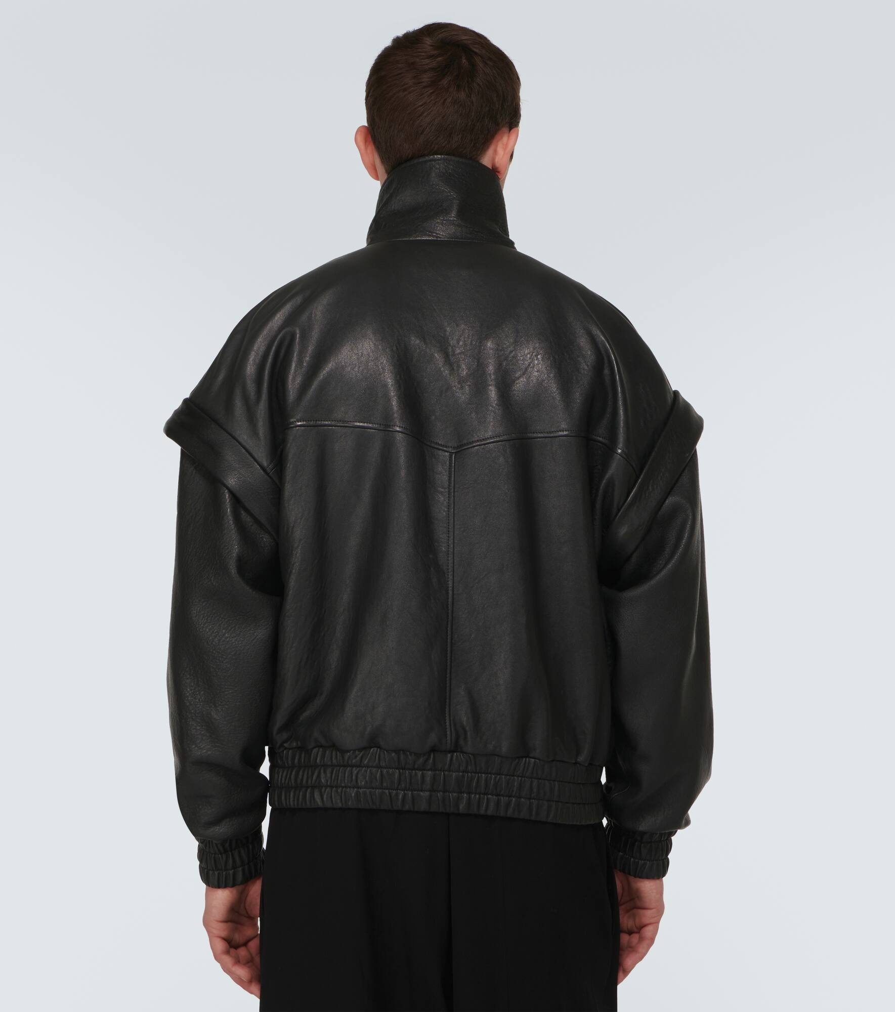 Distressed leather bomber jacket - 4