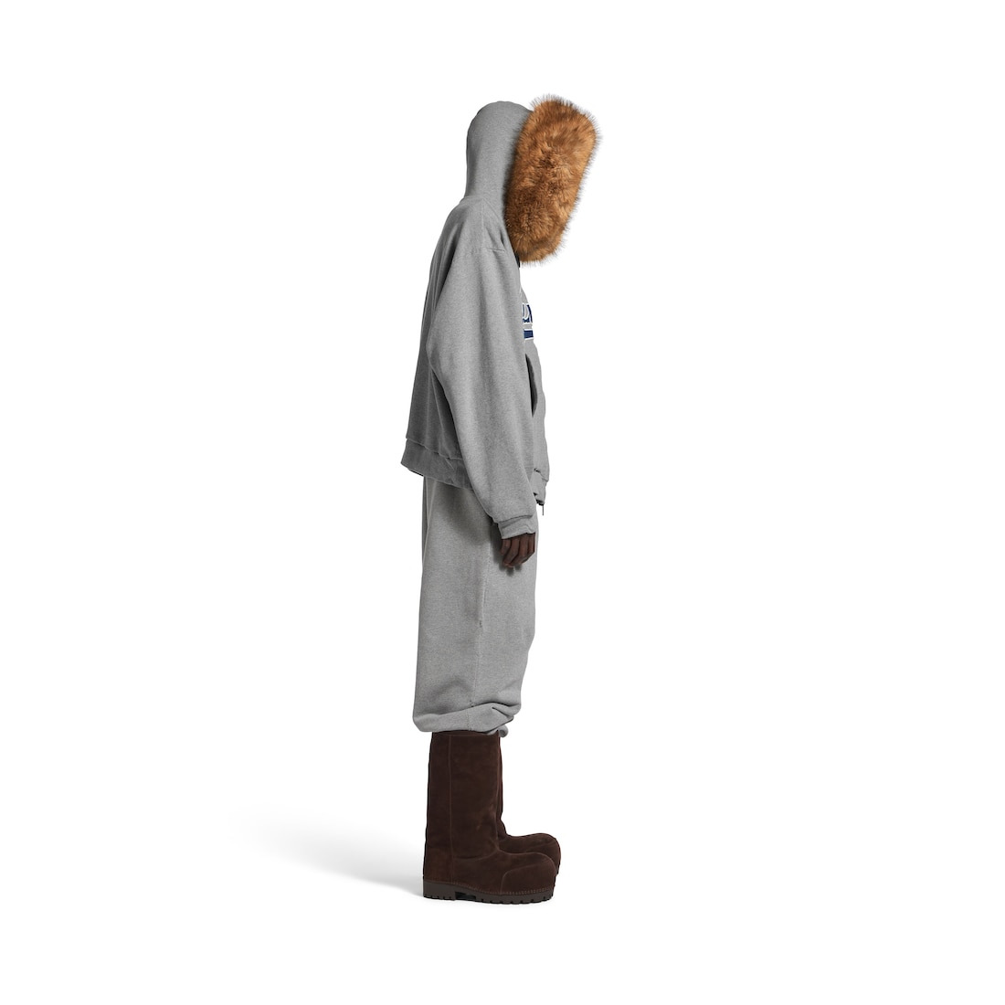Men's Luxury Script Oversized Zip-up Hoodie in Dark Heather Grey - 3