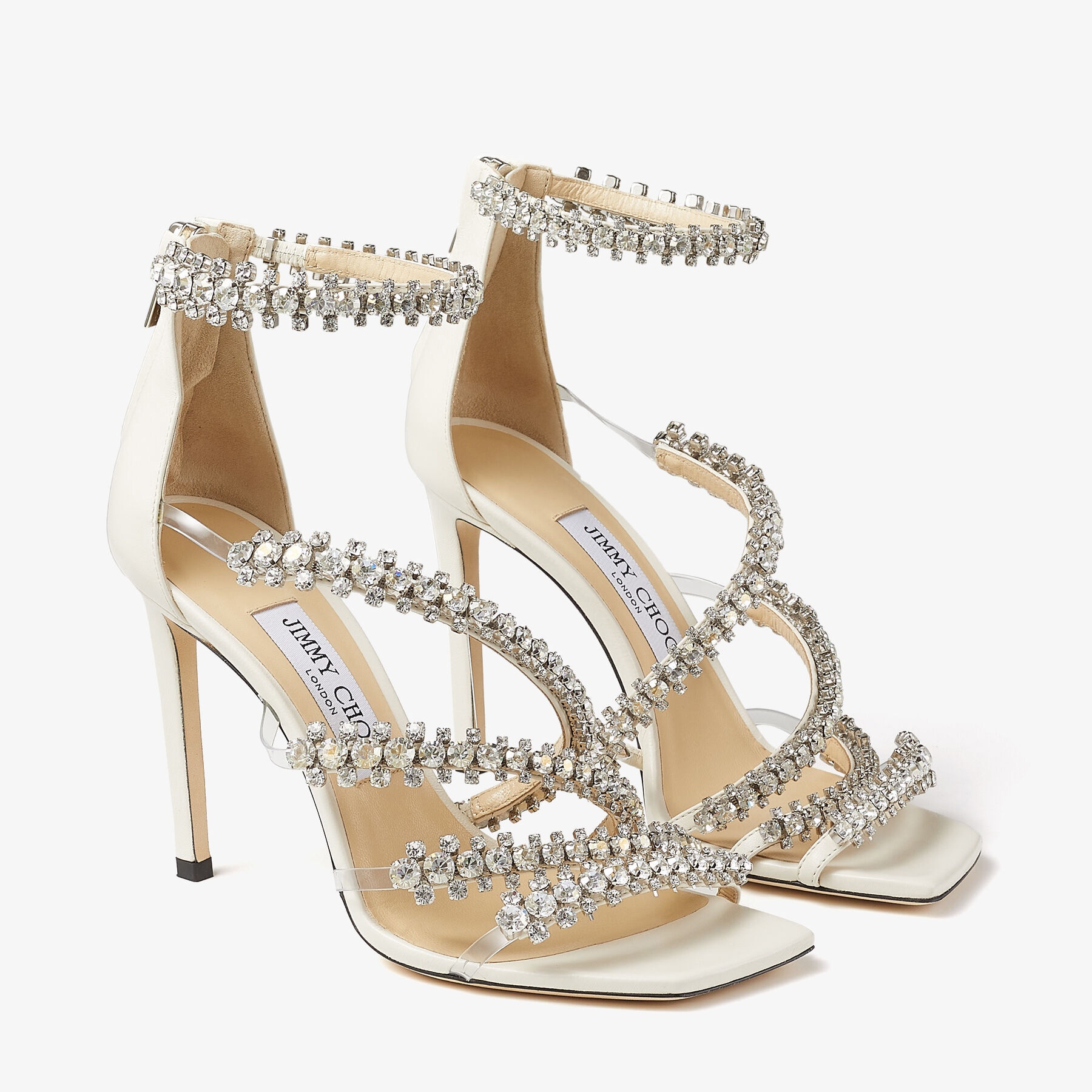 ゴージャス★Jimmy Choo JOSEFINE100 クリスタル サンダル LATTE JIMMY CHOO Josefine 100 Latte Nappa Sandals with Crystal
