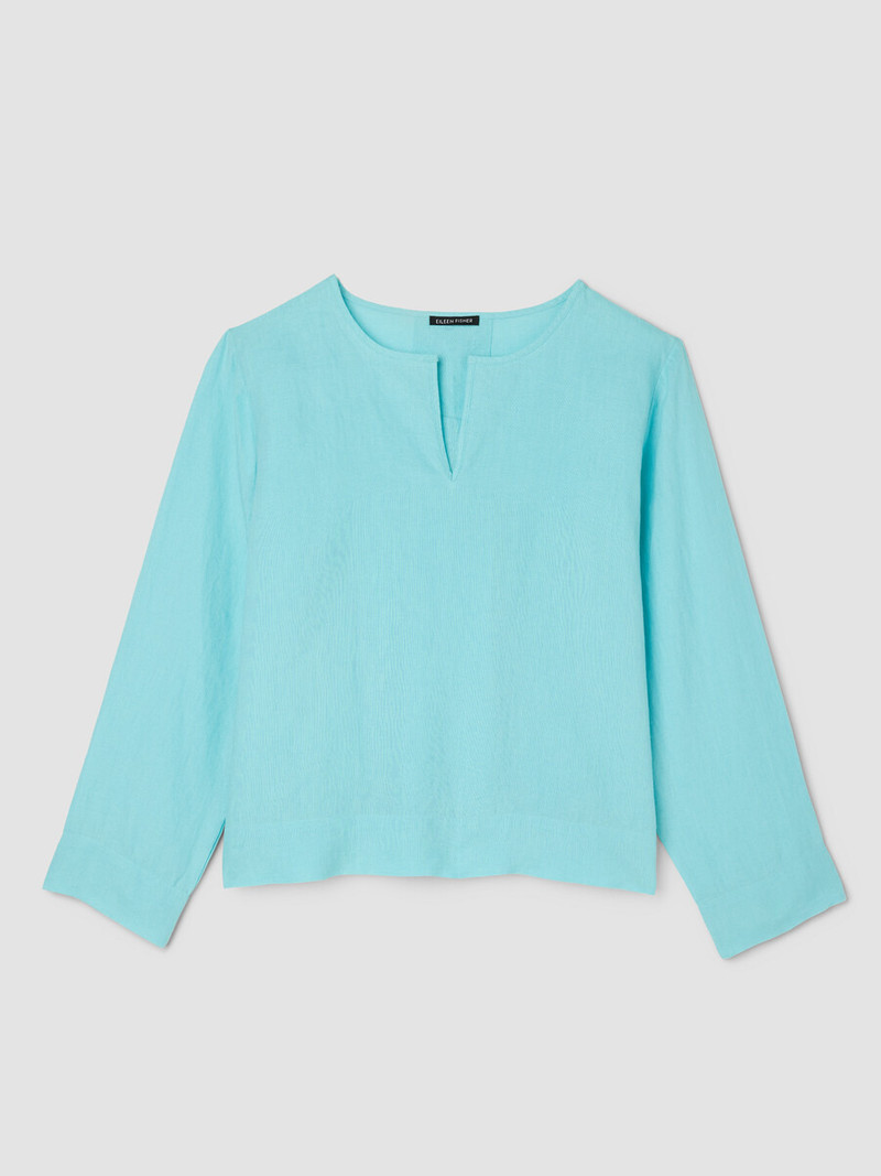 Organic Handkerchief Linen Split Neck Top 1
