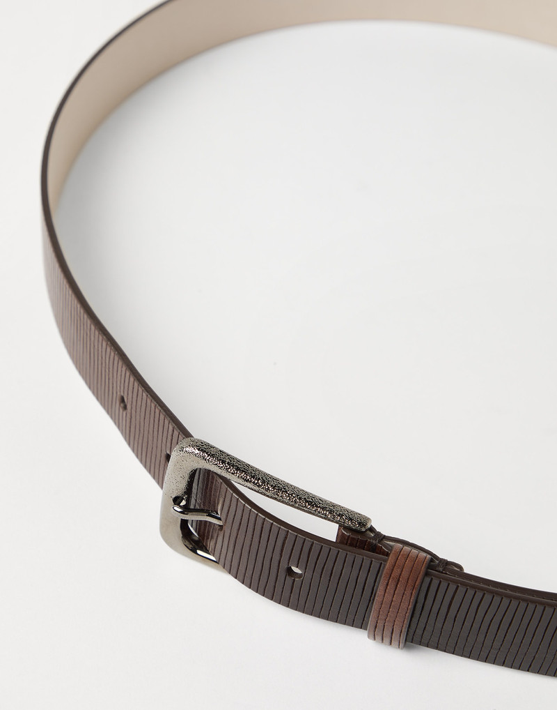 Brunello Cucinelli Carved leather belt with shimmering buckle outlook