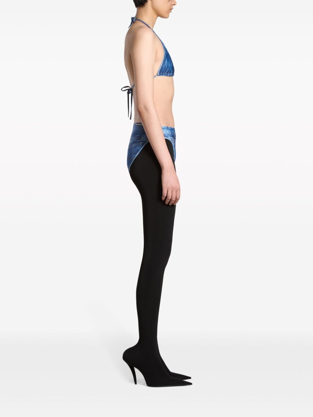Trompe l'Oeil denim-effect bikini - 4