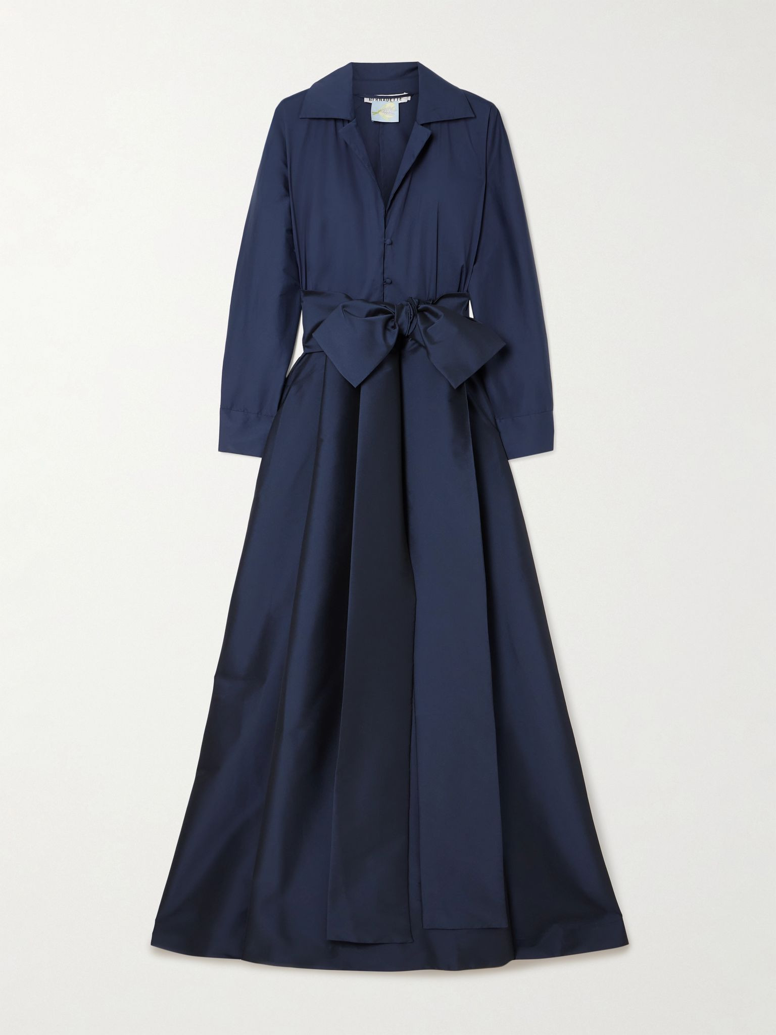 Beatrice belted taffeta maxi shirt dress Navy - 1